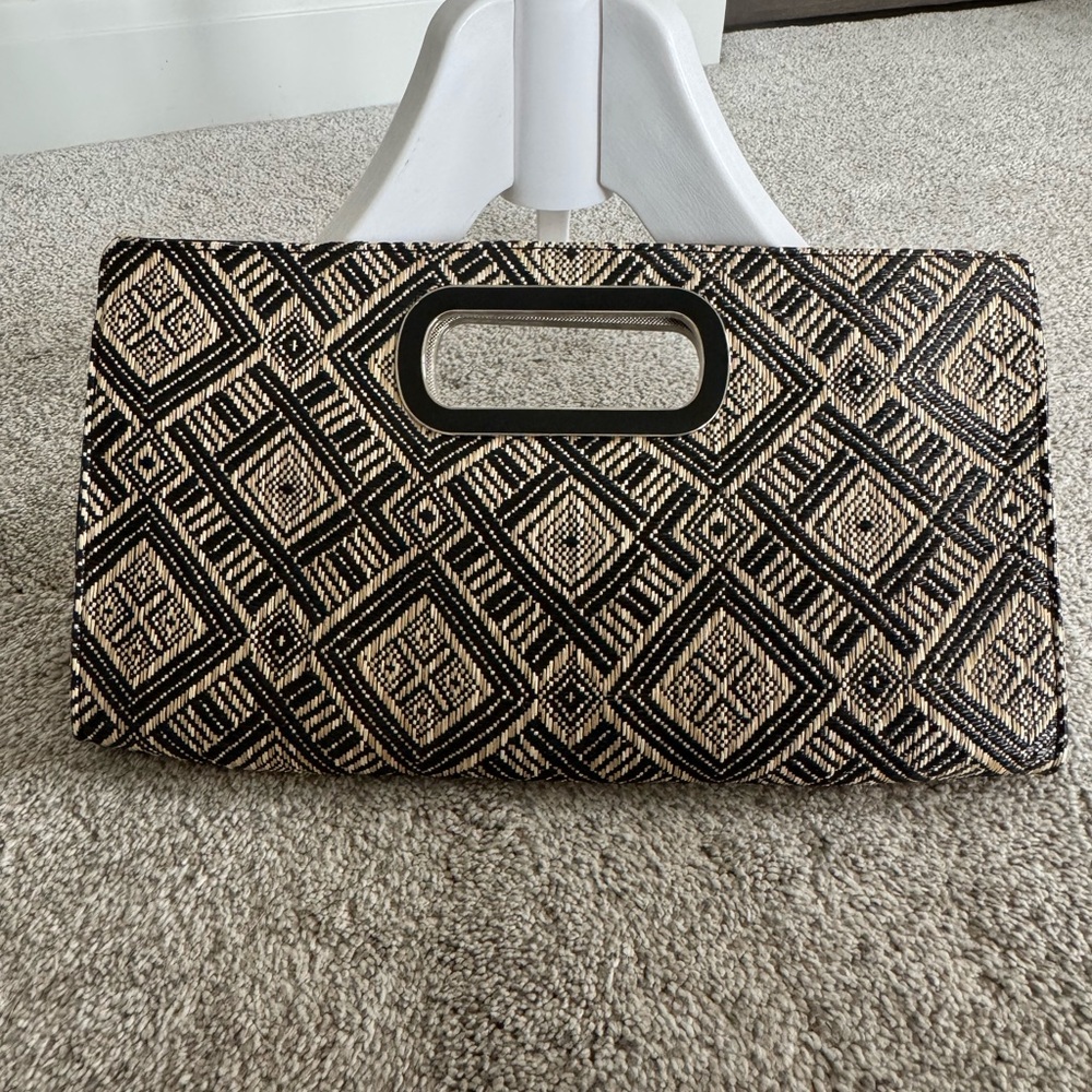 Express Black and Tan Patterned Clutch